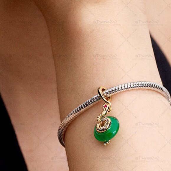 Pandora Snake Green Murano Glass Dangle Charm - Picture 4 of 6